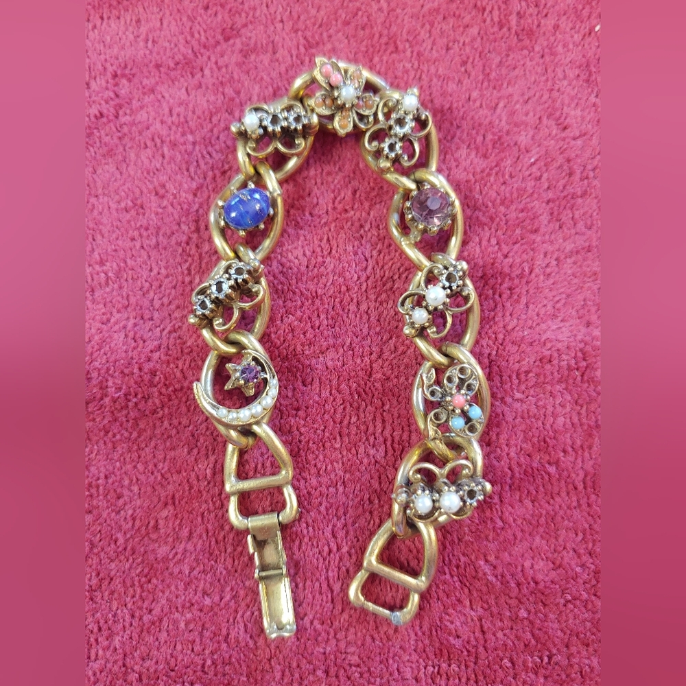Coro Gold-Tone Floral Bracelet with Multicolor Gem Accents